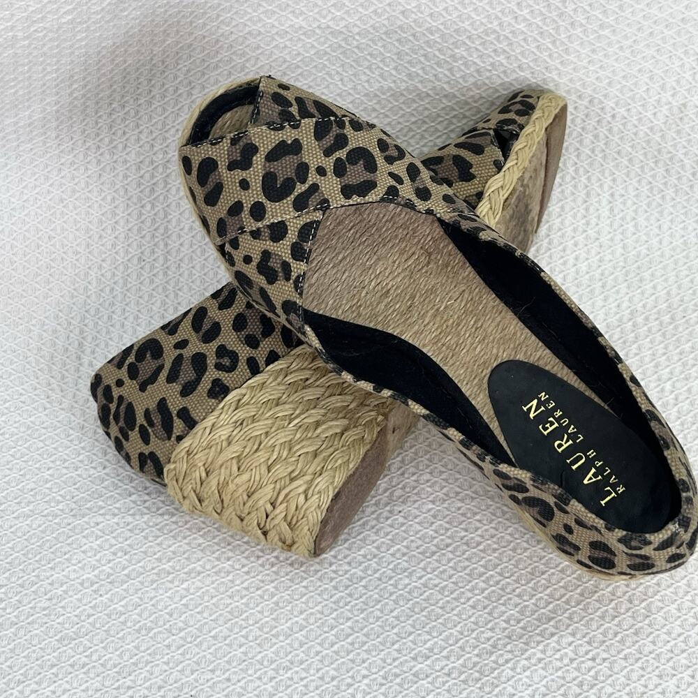 Lauren Ralph Lauren Cecilia BB Leopard Peep Toe Espadrille Wedges Women 8 B - Picture 6 of 10